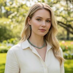 Beaded Jewelry Set Women OS Green Boho Stone Necklace Earrings